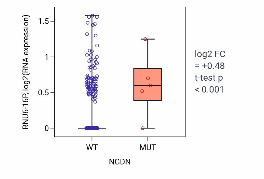 Box plot of RNU6-16P in NGDN-low vs NGDN-high samples in HNSC.