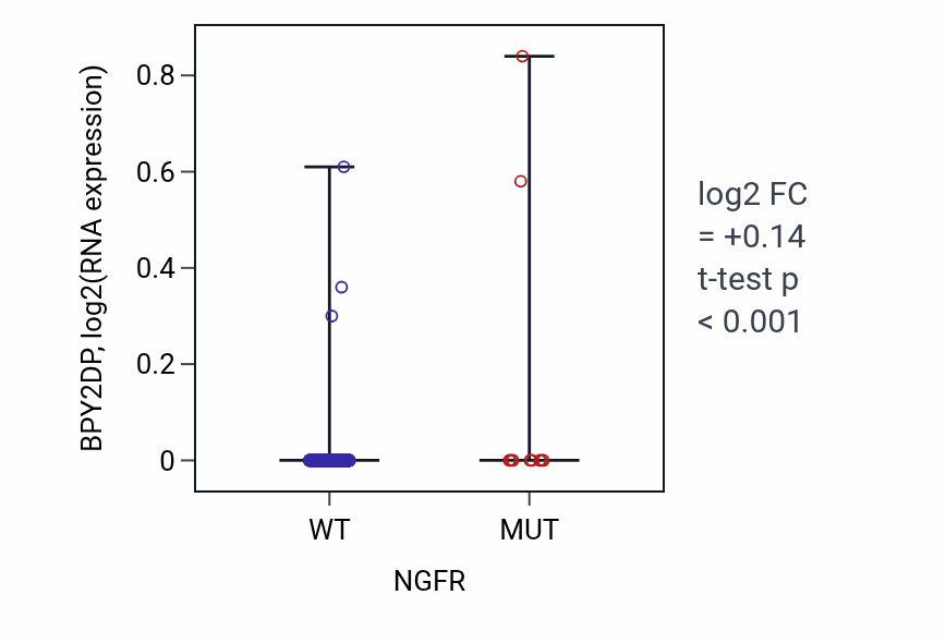 Box plot of BPY2DP in NGFR-low vs NGFR-high samples in COAD.