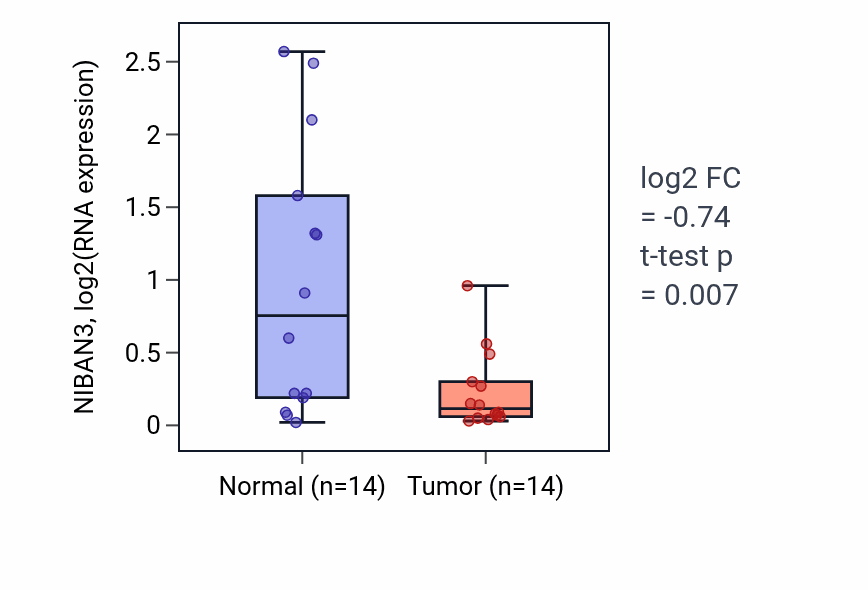 Tumor-vs-normal expression box plot for NIBAN3 in BLCA.