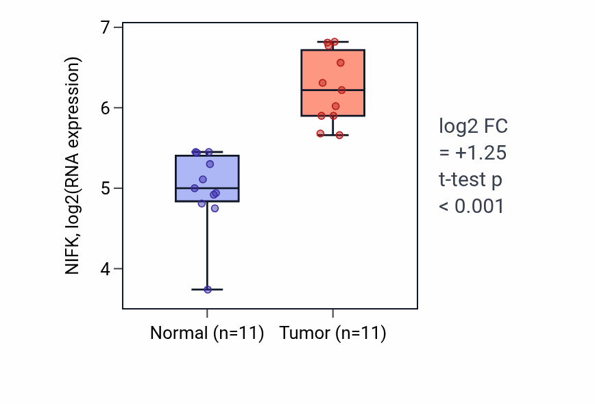 Tumor-vs-normal expression box plot for NIFK RNA in HNSC.