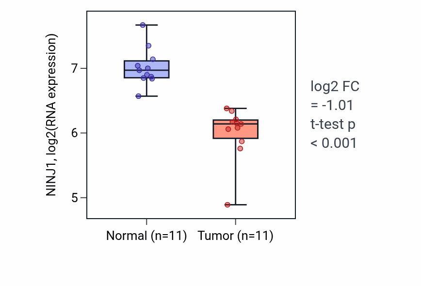 Tumor-vs-normal expression box plot for NINJ1 RNA in KICH.