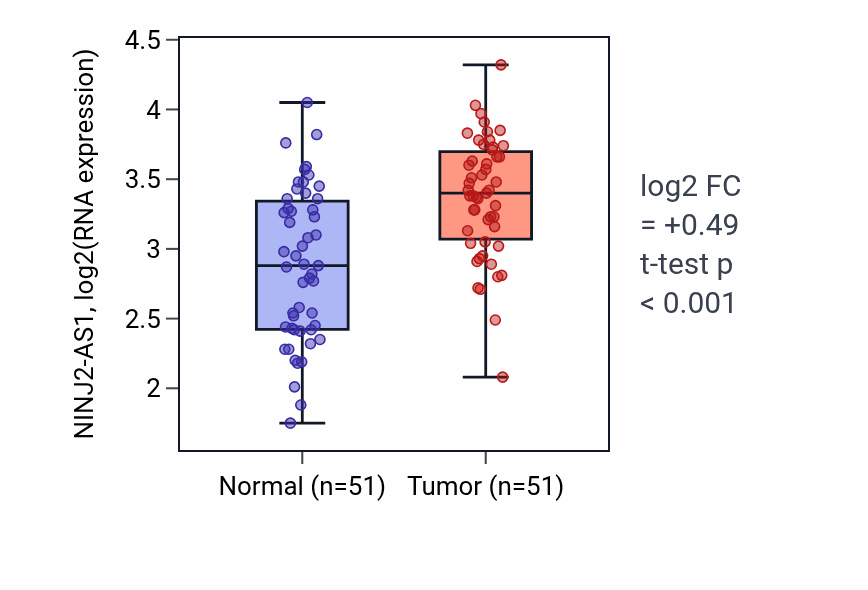 Tumor-vs-normal expression box plot for NINJ2-AS1 in KIRC.