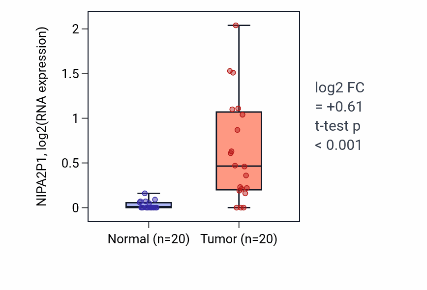 Tumor-vs-normal expression box plot for NIPA2P1 in KIRC.