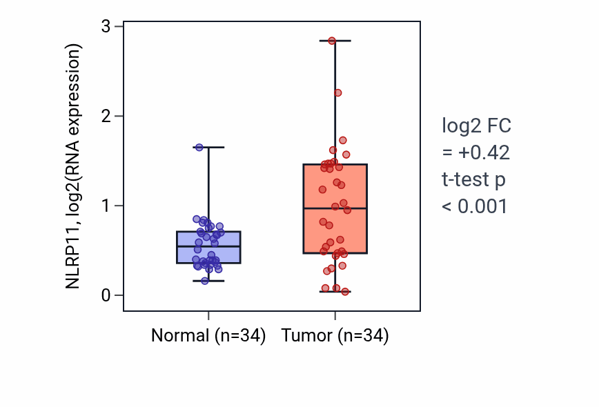 Tumor-vs-normal expression box plot for NLRP11 in KIRC.