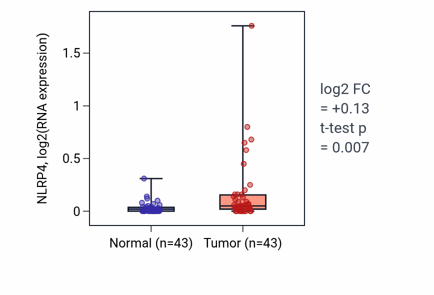 Tumor-vs-normal expression box plot for NLRP4 in HNSC.
