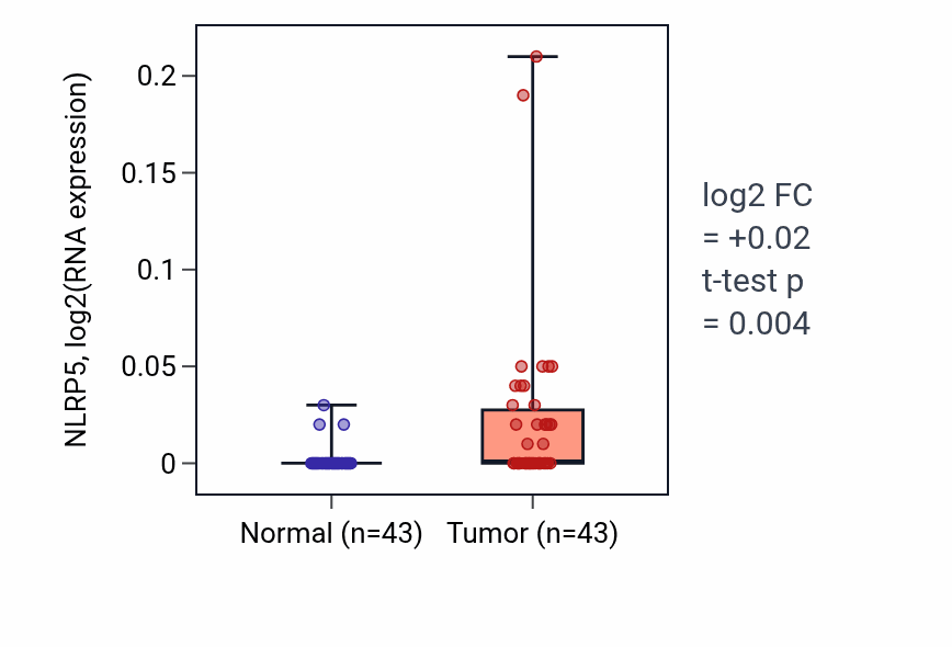 Tumor-vs-normal expression box plot for NLRP5 RNA in HNSC.