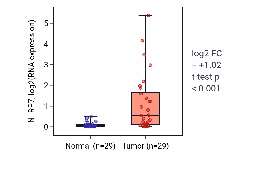 Tumor-vs-normal expression box plot for NLRP7 in HNSC.