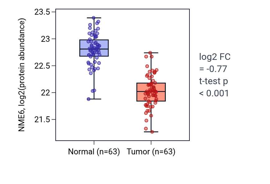 Tumor-vs-normal mass-spec protein box plot for NME6 in CCRCC.
