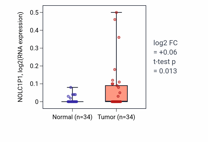 Tumor-vs-normal expression box plot for NOLC1P1 in COAD.
