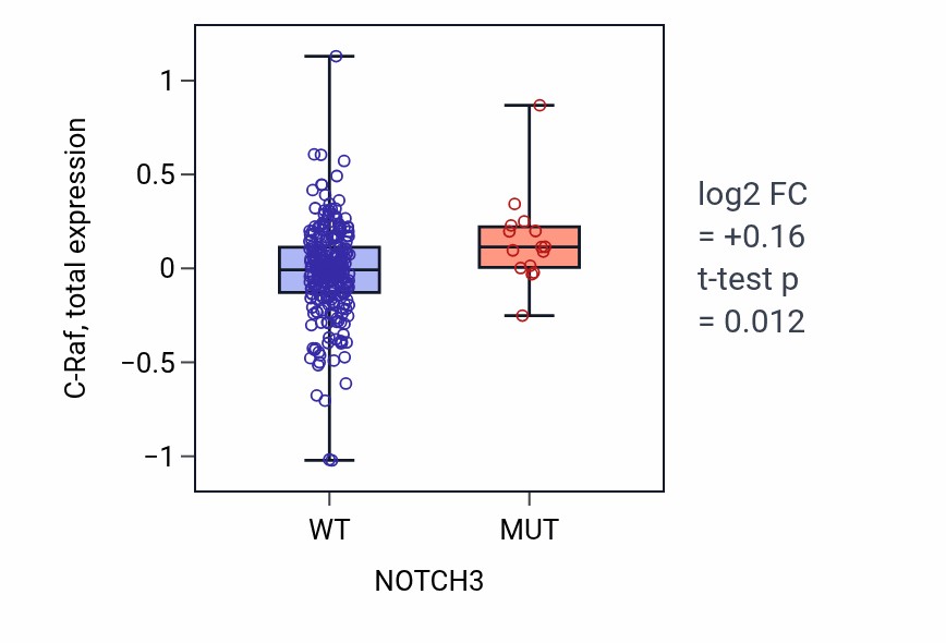 Box plot of C-Raf in NOTCH3-low vs NOTCH3-high samples in STAD.