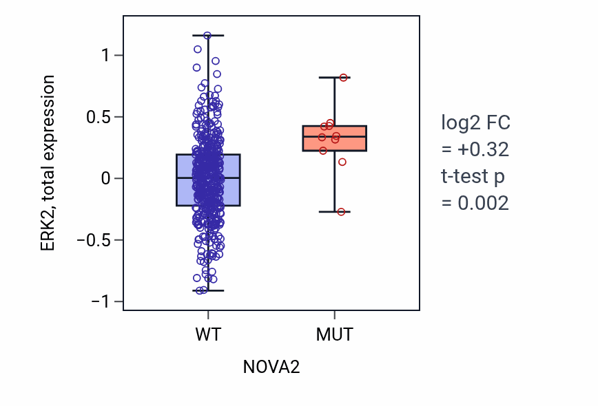 Box plot of ERK2 in NOVA2-low vs NOVA2-high samples in UCEC.