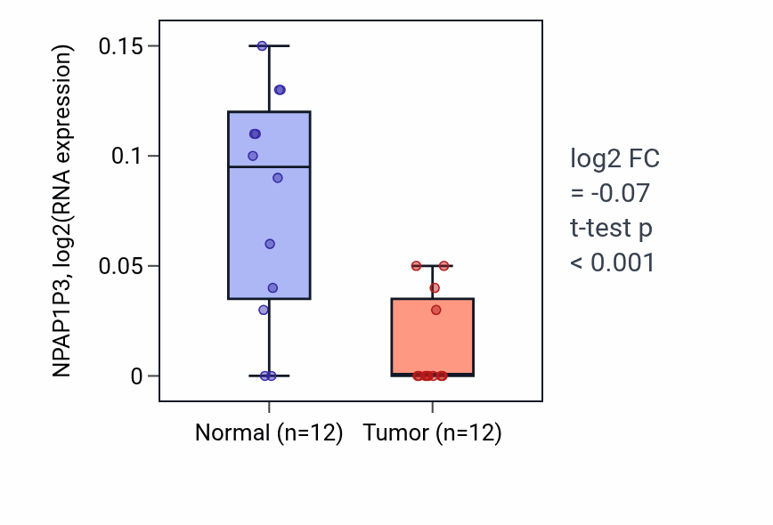 Tumor-vs-normal expression box plot for NPAP1P3 in KIRC.