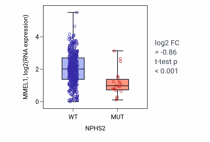 Box plot of MMEL1 in NPHS2-low vs NPHS2-high samples in UCEC.