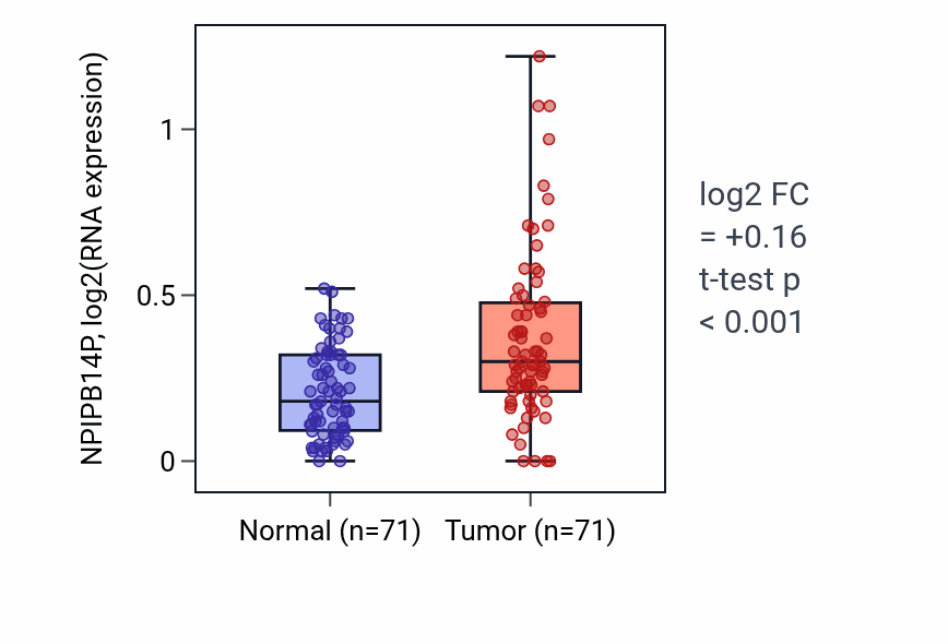 Tumor-vs-normal expression box plot for NPIPB14P in KIRC.