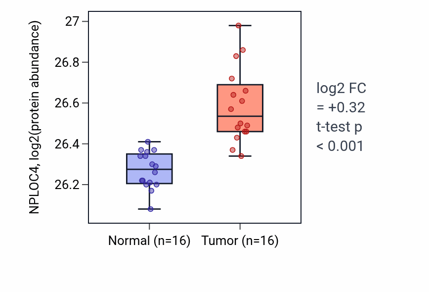 Tumor-vs-normal mass-spec protein box plot for NPLOC4 in LUAD.