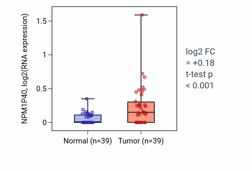 Tumor-vs-normal expression box plot for NPM1P40 RNA in COAD.