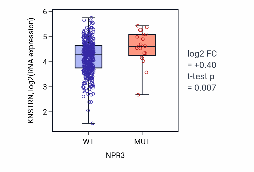 Box plot of KNSTRN in NPR3-low vs NPR3-high samples in COAD.