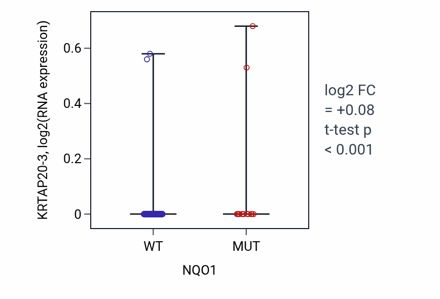 Box plot of KRTAP20-3 in NQO1-low vs NQO1-high samples in UCEC.