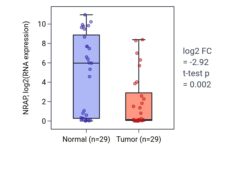 Tumor-vs-normal expression box plot for NRAP in HNSC.