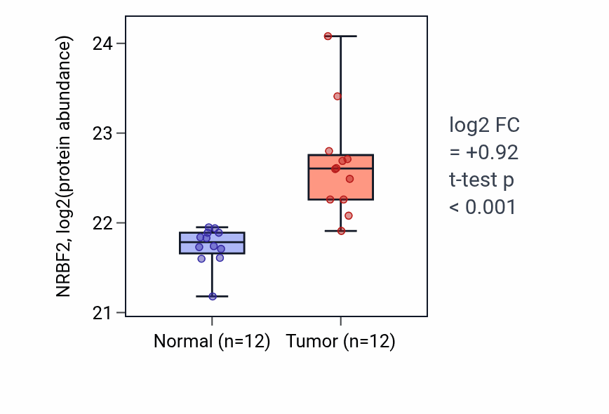 Tumor-vs-normal mass-spec protein box plot for NRBF2 in CCRCC.
