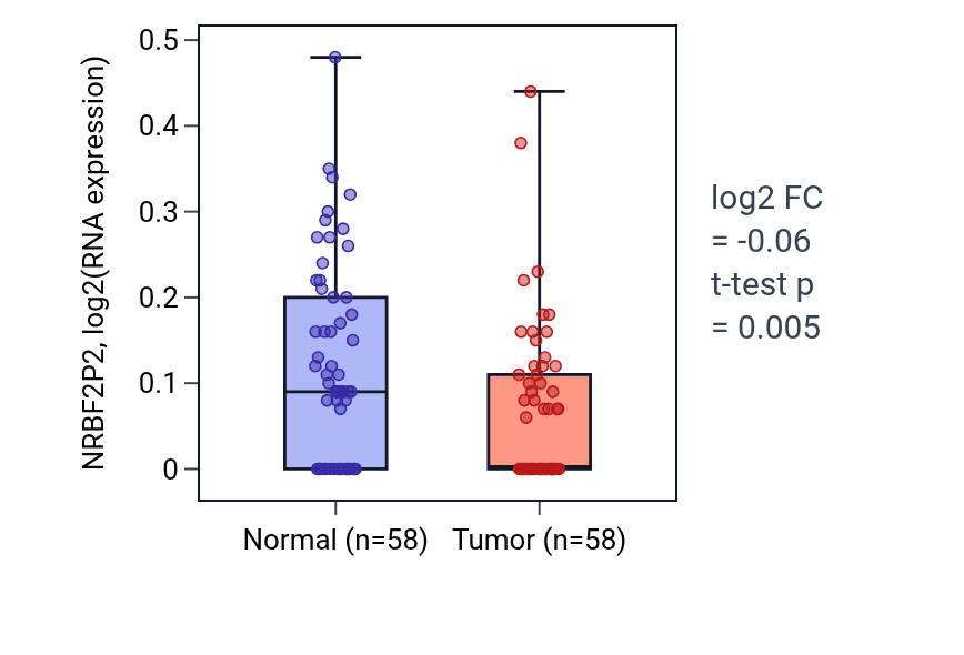 Tumor-vs-normal expression box plot for NRBF2P2 in THCA.