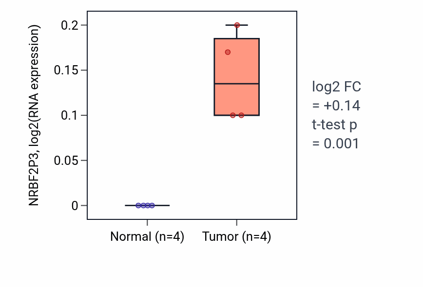 Tumor-vs-normal expression box plot for NRBF2P3 RNA in LUSC.