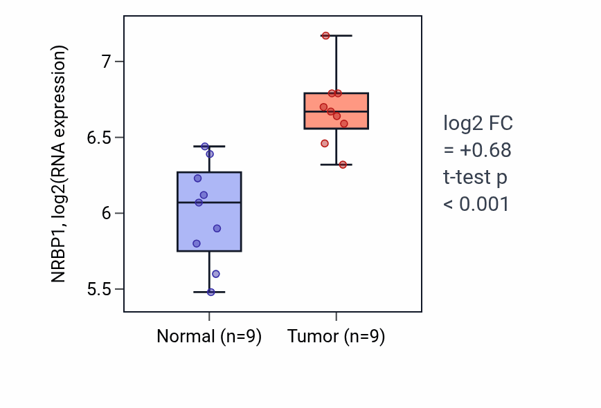 Tumor-vs-normal expression box plot for NRBP1 RNA in HNSC.