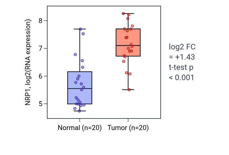 Tumor-vs-normal expression box plot for NRP1 in KIRC.