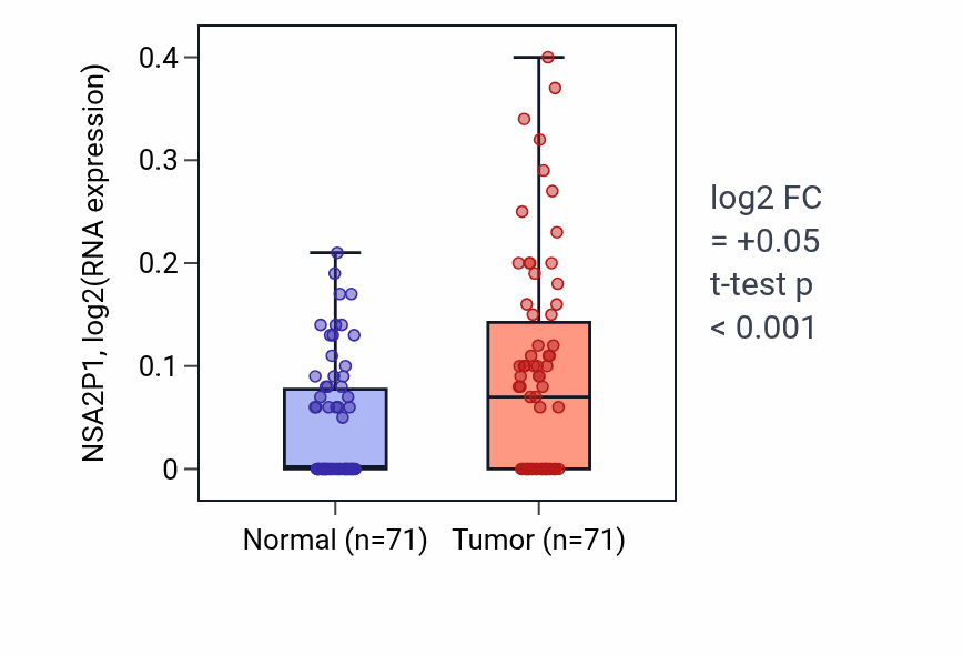Tumor-vs-normal expression box plot for NSA2P1 in KIRC.