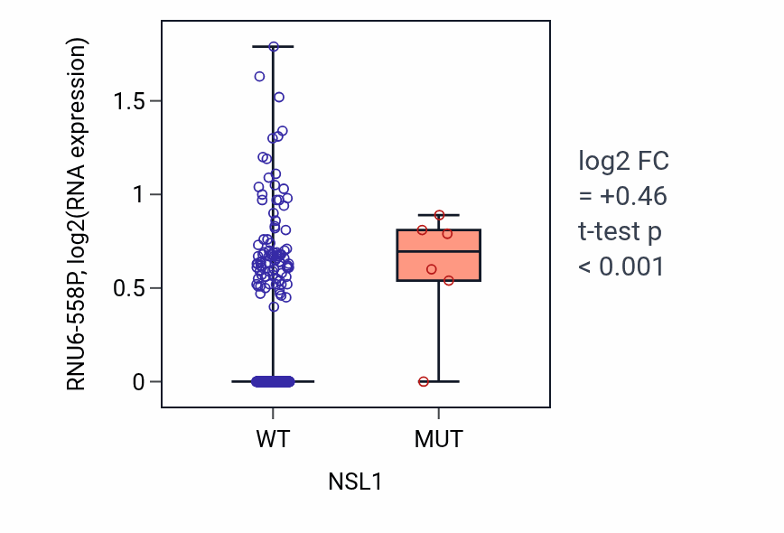 Box plot of RNU6-558P in NSL1-low vs NSL1-high samples in SKCM.