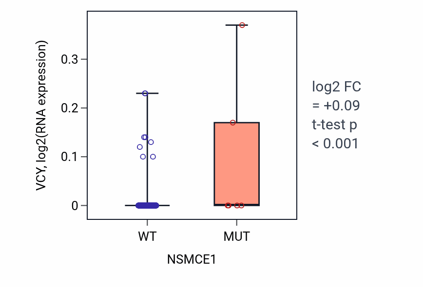 Box plot of VCY in NSMCE1-low vs NSMCE1-high samples in BLCA.