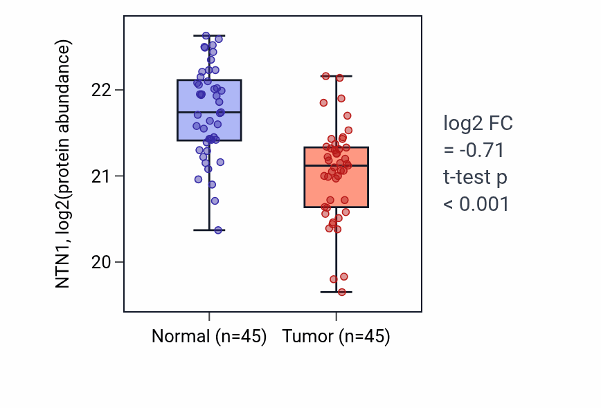 Tumor-vs-normal mass-spec protein box plot for NTN1 in HNSC.