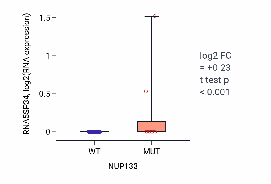 Box plot of RNA5SP34 in NUP133-low vs NUP133-high samples in LUSC.