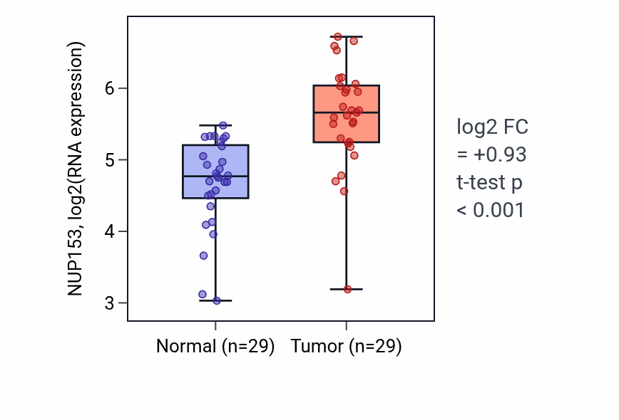 Tumor-vs-normal expression box plot for NUP153 RNA in HNSC.