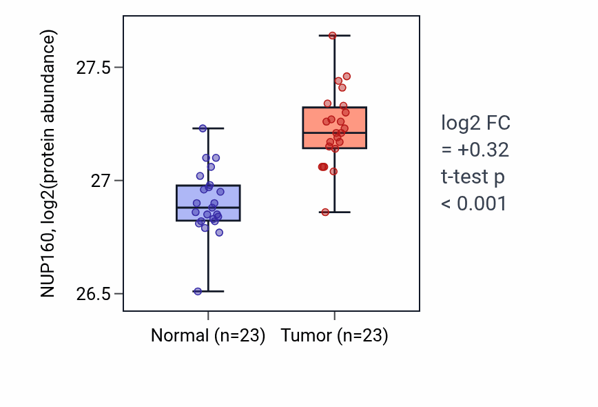Tumor-vs-normal mass-spec protein box plot for NUP160 in HNSC.