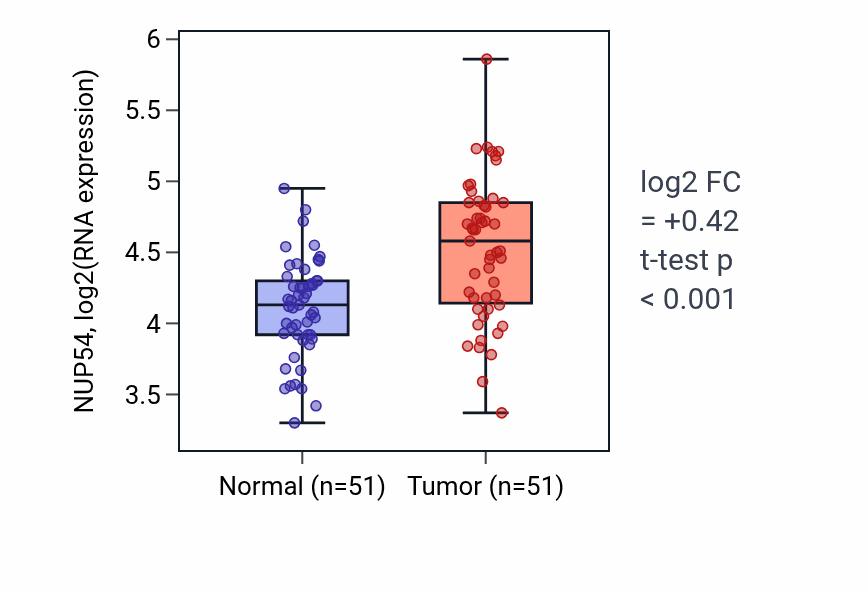 Tumor-vs-normal expression box plot for NUP54 RNA in KIRC.