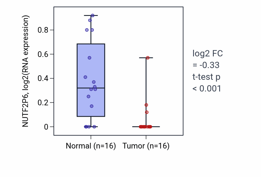 Tumor-vs-normal expression box plot for NUTF2P6 RNA in KIRP.