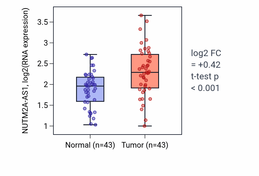 Tumor-vs-normal expression box plot for NUTM2A-AS1 in HNSC.