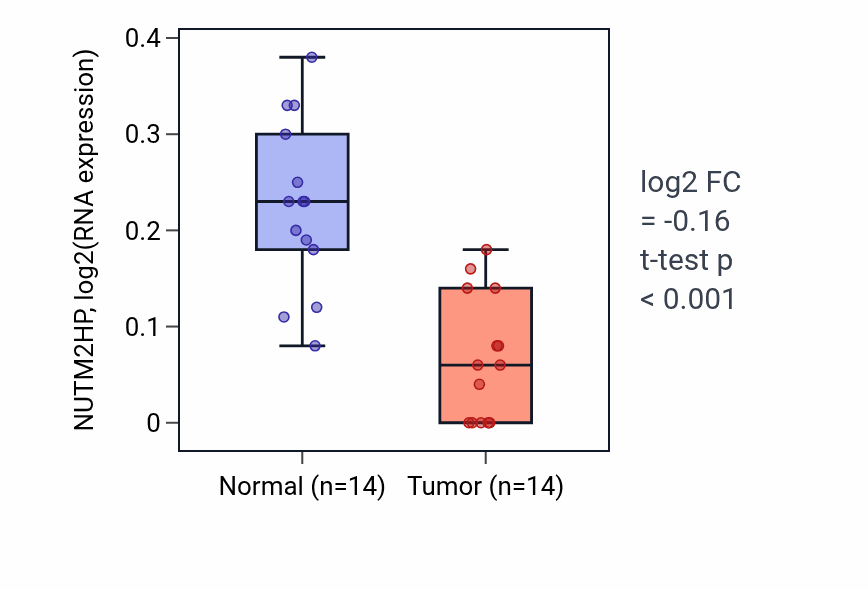 Tumor-vs-normal expression box plot for NUTM2HP in LUSC.