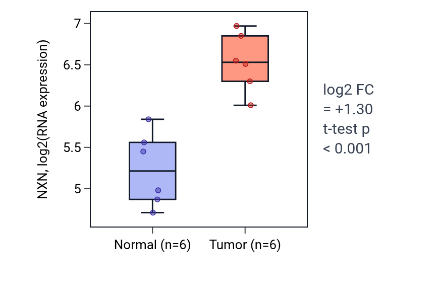 Tumor-vs-normal expression box plot for NXN in HNSC.