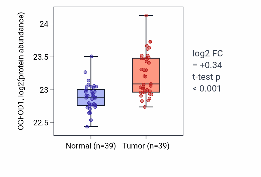 Tumor-vs-normal mass-spec protein box plot for OGFOD1 in HNSC.