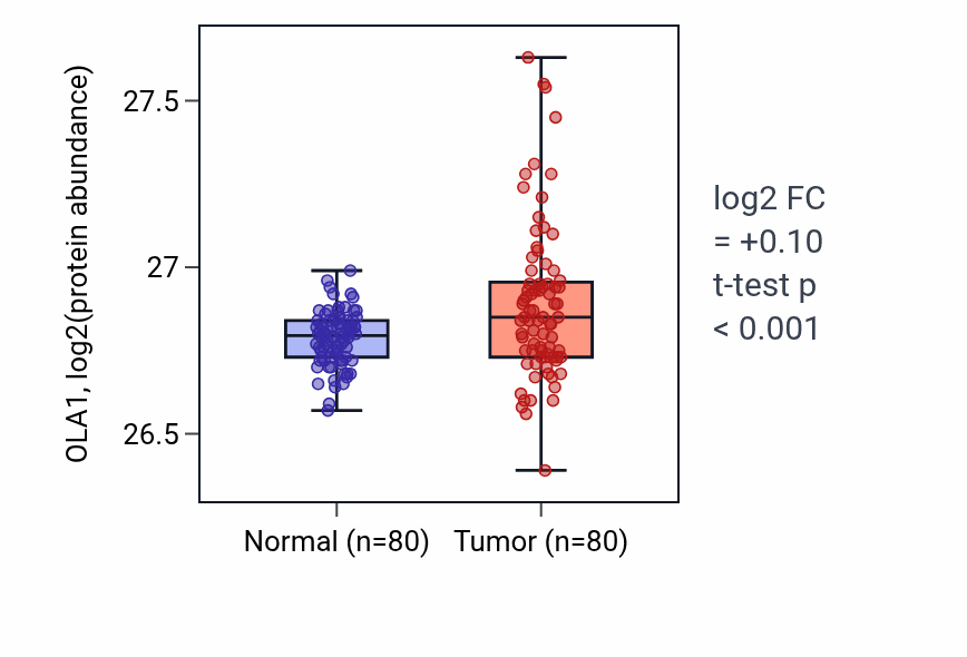 Tumor-vs-normal mass-spec protein box plot for OLA1 in CCRCC.