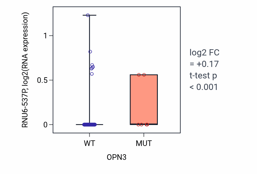 Box plot of RNU6-537P in OPN3-low vs OPN3-high samples in BLCA.