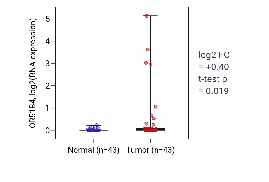 Tumor-vs-normal expression box plot for OR51B4 in HNSC.