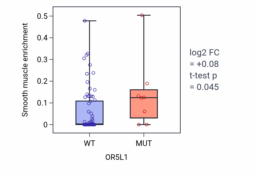 Box plot of Smooth muscle in OR5L1-low vs OR5L1-high samples in SCLC.