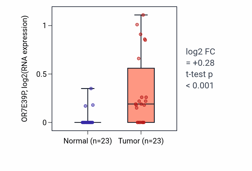 Tumor-vs-normal expression box plot for OR7E39P in LUSC.