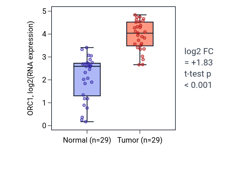 Tumor-vs-normal expression box plot for ORC1 in HNSC.