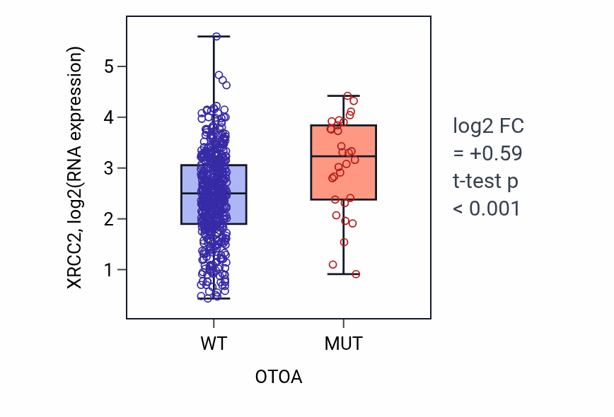 Box plot of XRCC2 in OTOA-low vs OTOA-high samples in UCEC.