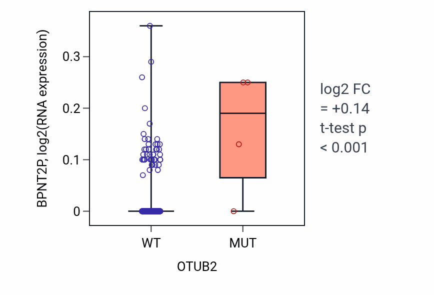 Box plot of BPNT2P in OTUB2-low vs OTUB2-high samples in SKCM.