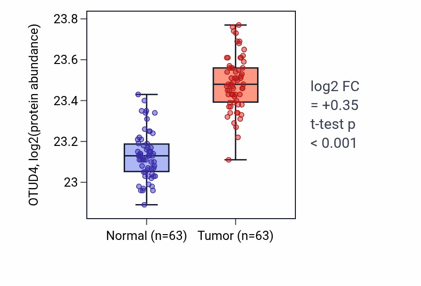 Tumor-vs-normal mass-spec protein box plot for OTUD4 in CCRCC.